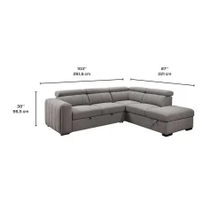 Sectionnel convertible avec chaise longue à droite, appuis-tête ajustables et rangement