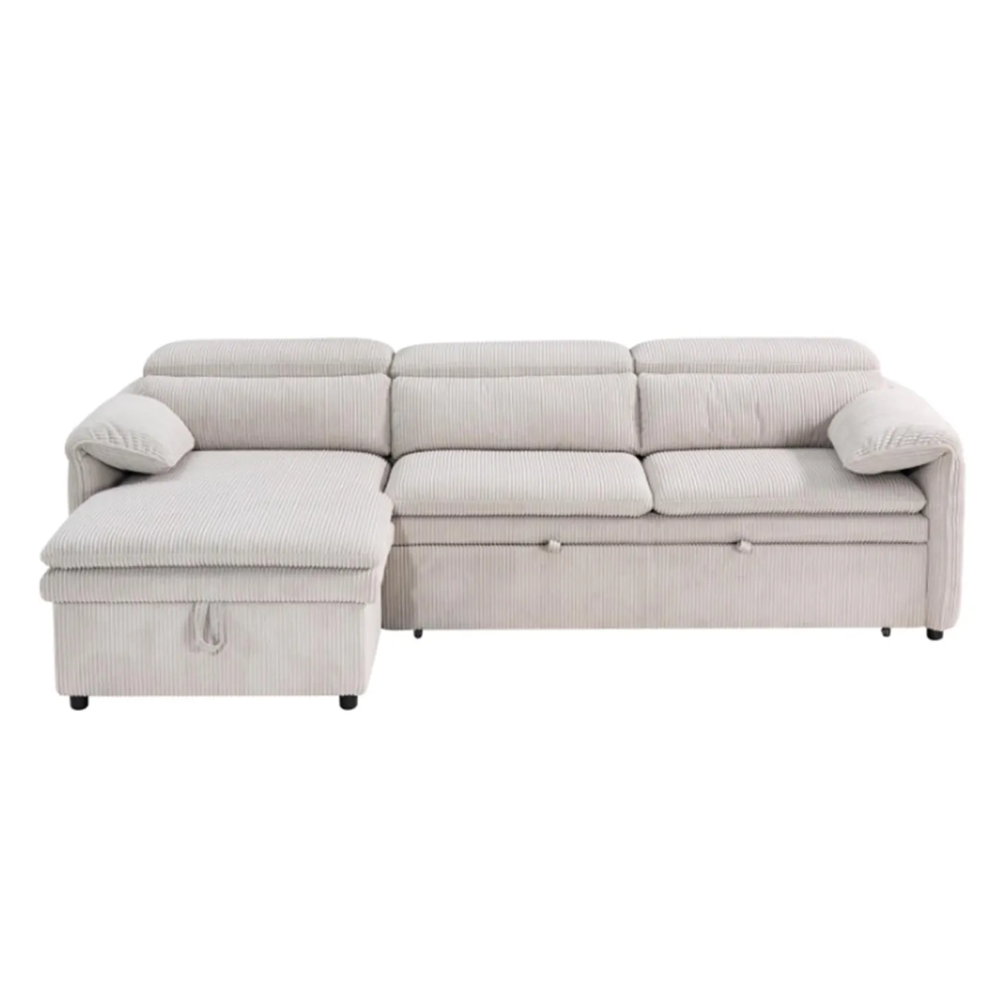 Sectionnel convertible avec chaise longue côté gauche et rangement - beige