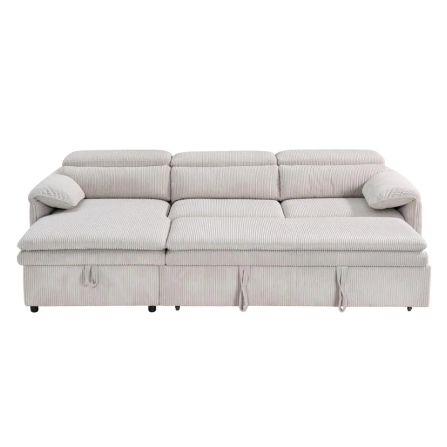 Sectionnel convertible avec chaise longue côté gauche et rangement - beige