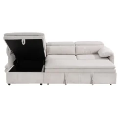 Sectionnel convertible avec chaise longue côté gauche et rangement - beige