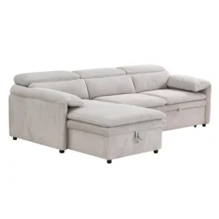 Sectionnel convertible avec chaise longue côté gauche et rangement - beige