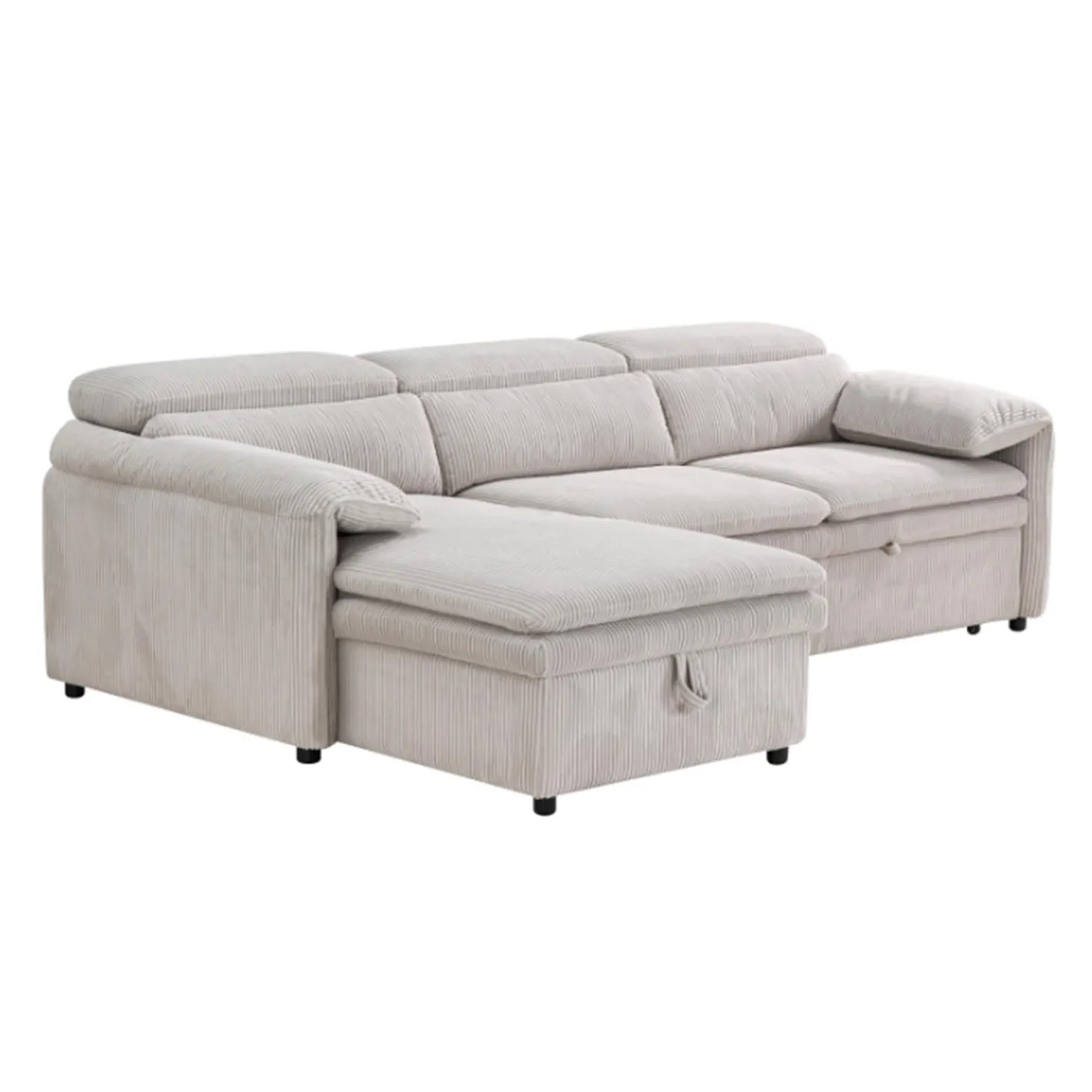 Sectionnel convertible avec chaise longue côté gauche et rangement - beige