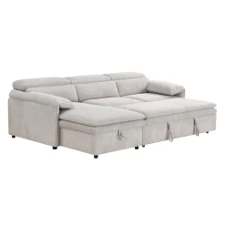 Sectionnel convertible avec chaise longue côté gauche et rangement - beige