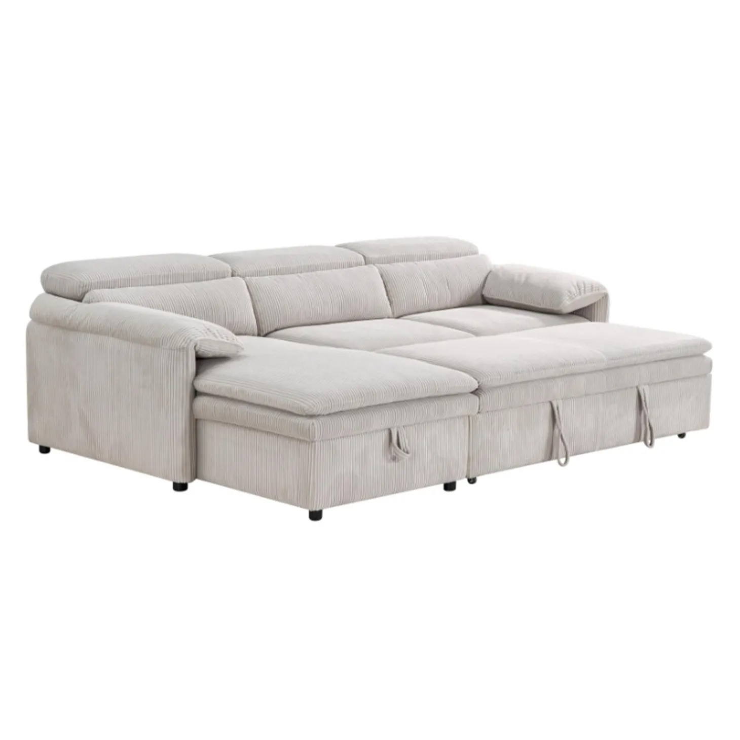 Sectionnel convertible avec chaise longue côté gauche et rangement - beige