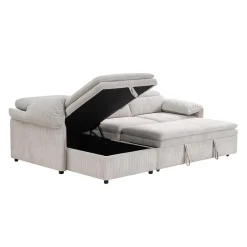 Sectionnel convertible avec chaise longue côté gauche et rangement - beige