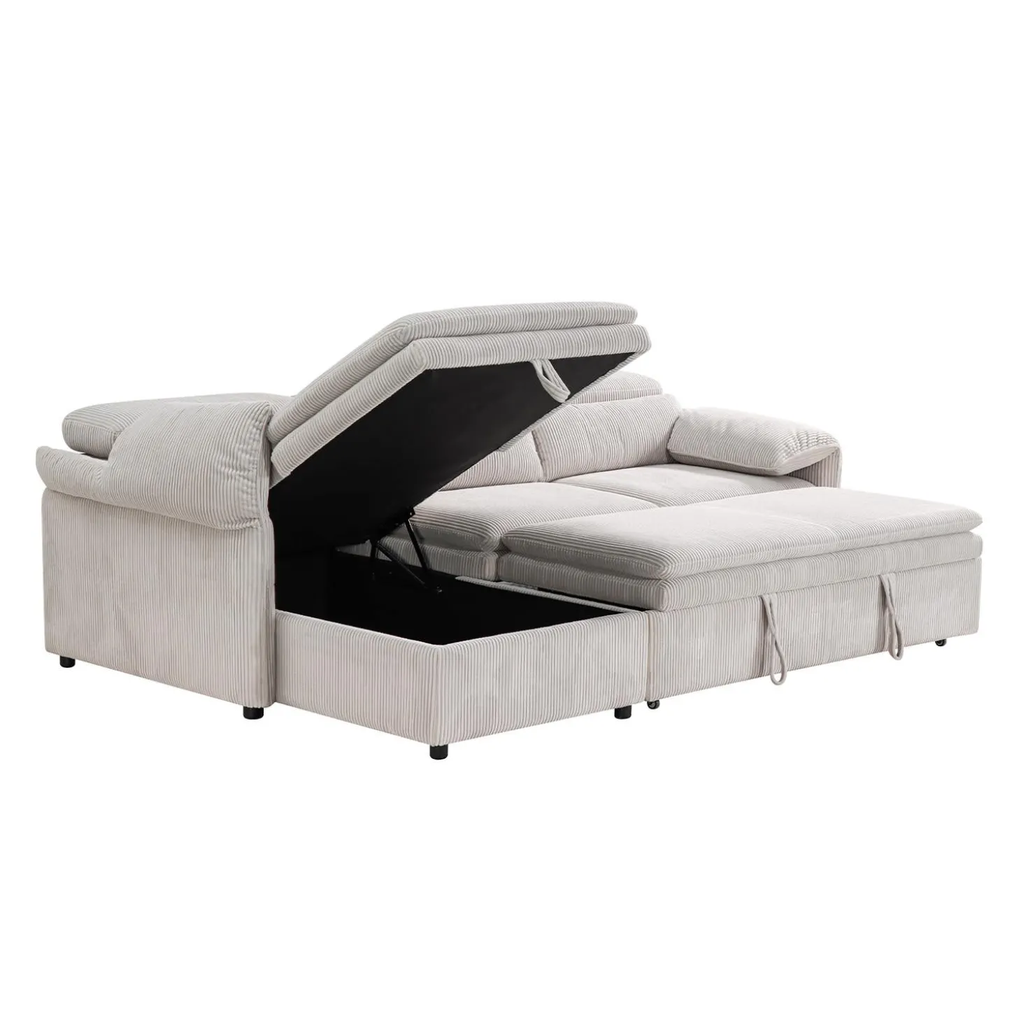 Sectionnel convertible avec chaise longue côté gauche et rangement - beige