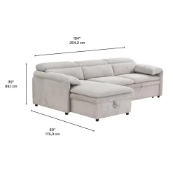 Sectionnel convertible avec chaise longue côté gauche et rangement - beige