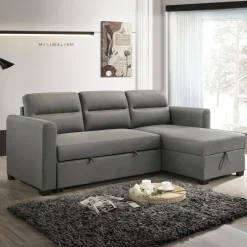 Sectionnel convertible et réversible avec rangement - gris