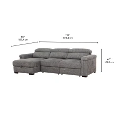 Sectionnel convertible électrique à sièges coulissants et chaise longue avec rangement