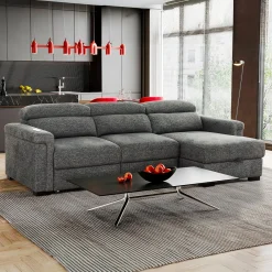 Sectionnel convertible électrique à sièges coulissants et chaise longue avec rangement