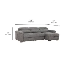 Sectionnel convertible électrique à sièges coulissants et chaise longue avec rangement
