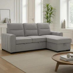 Sectionnel convertible réversible avec chaise longue et rangement