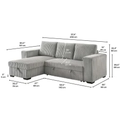 Sectionnel convertible réversible en velours côtelé avec rangement