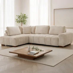 Sectionnel de style guimauve avec chaise longue à gauche - crème