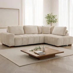 Sectionnel de style guimauve avec chaise longue à droite - crème
