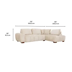 Sectionnel de style guimauve avec chaise longue à droite - crème