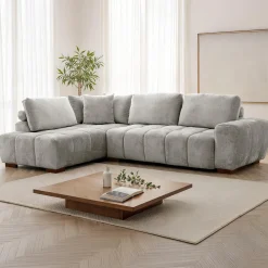 Sectionnel de style guimauve avec chaise longue à gauche - gris