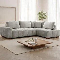Sectionnel de style guimauve avec chaise longue à droite - gris
