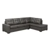 Sectionnel en cuir véritable - Chaise longue à droite