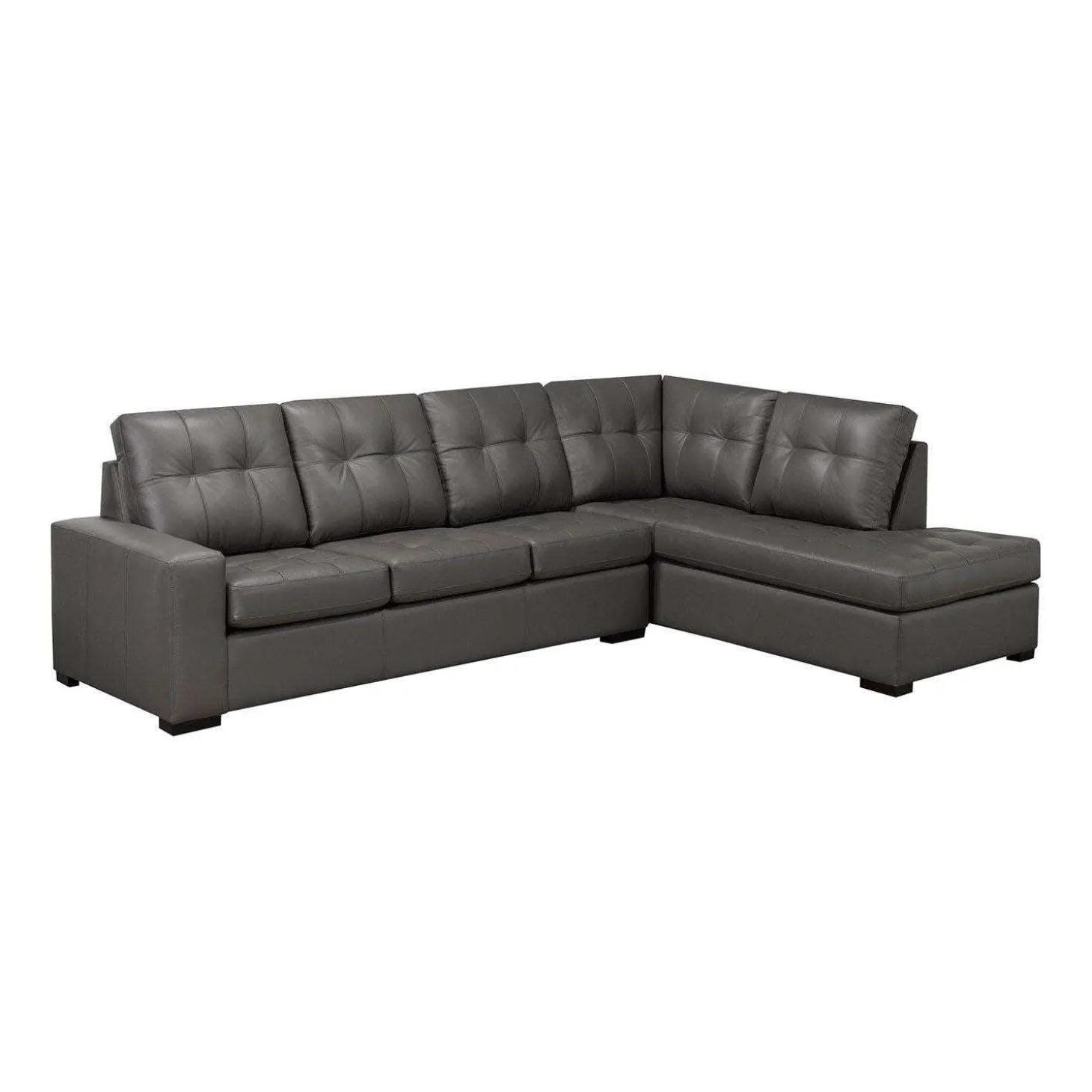 Sectionnel en cuir véritable - Chaise longue à droite