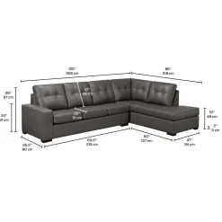 Sectionnel en cuir véritable - Chaise longue à droite