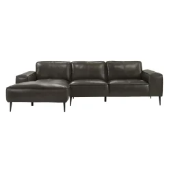 Sectionnel en cuir véritable avec chaise longue à gauche