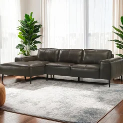 Sectionnel en cuir véritable avec chaise longue à gauche