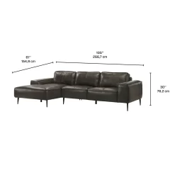Sectionnel en cuir véritable avec chaise longue à gauche