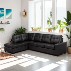 Sectionnel en cuir véritable - Chaise longue à gauche