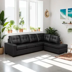 Sectionnel en cuir véritable - Chaise longue à droite