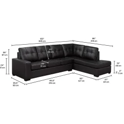 Sectionnel en cuir véritable - Chaise longue à droite