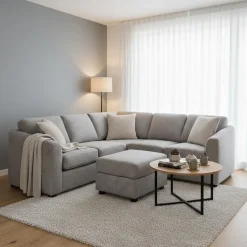 Sectionnel en tissu avec ottoman assorti