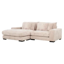 Sectionnel en velours côtelé avec chaise longue réversible - taupe pâle