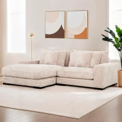Sectionnel en velours côtelé avec chaise longue réversible - taupe pâle