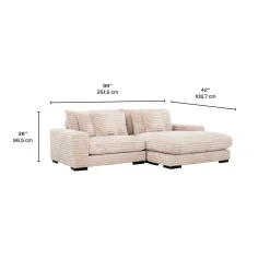 Sectionnel en velours côtelé avec chaise longue réversible - taupe pâle