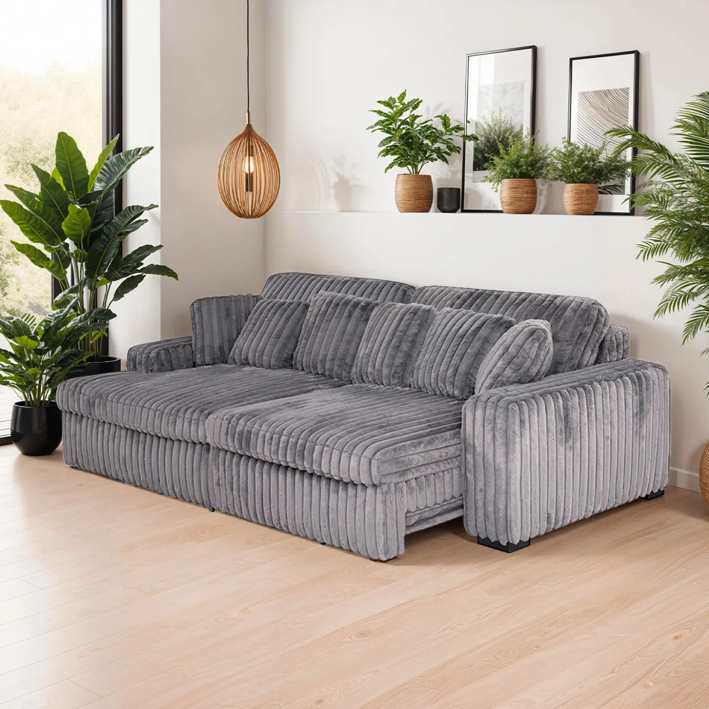 Sectionnel en velours côtelé avec siège coulissant électrique et chaise longue