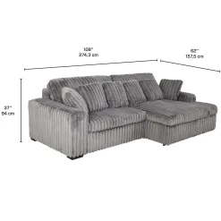Sectionnel en velours côtelé avec siège coulissant électrique et chaise longue