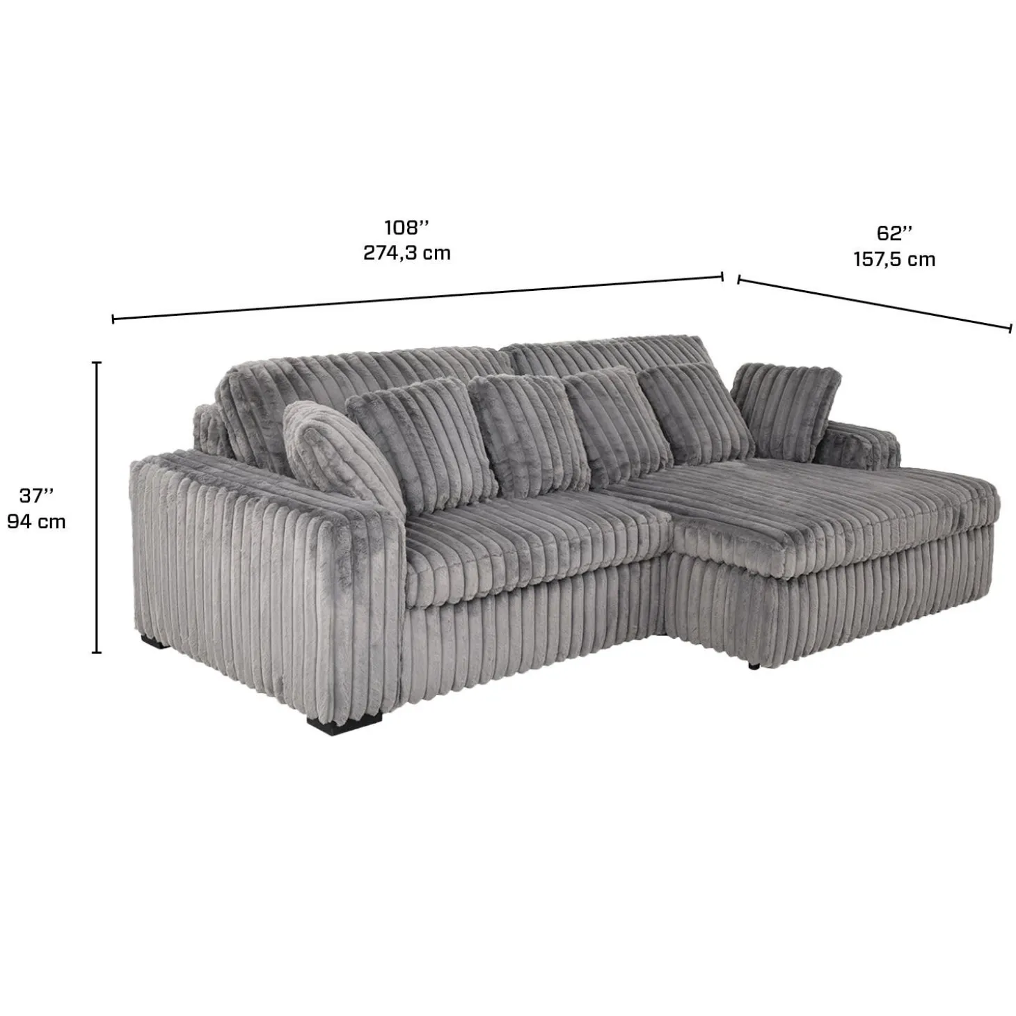 Sectionnel en velours côtelé avec siège coulissant électrique et chaise longue