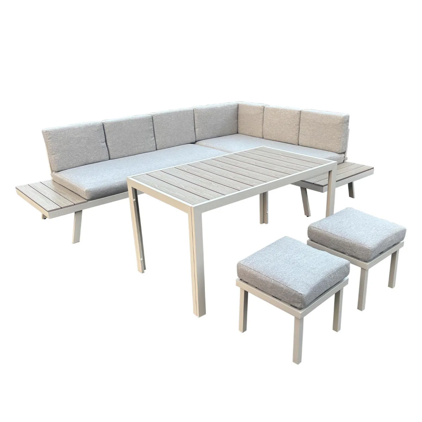 Sectionnel extérieur en acier avec table à manger et 2 tabourets