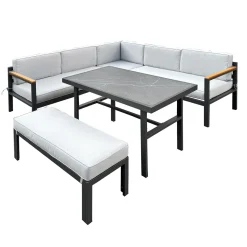 Sectionnel extérieur en acier avec table à manger et banc - 3 mcx