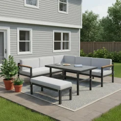 Sectionnel extérieur en acier avec table à manger et banc - 3 mcx