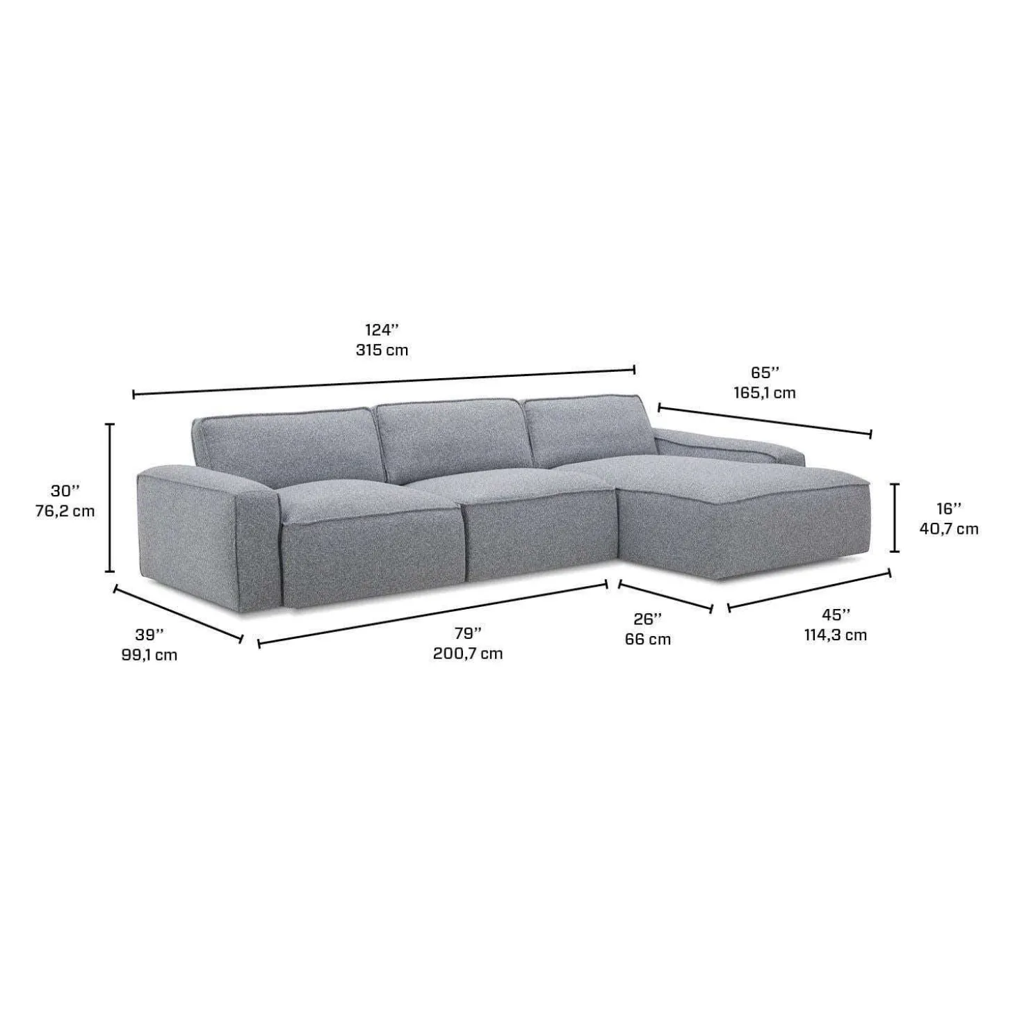 Sectionnel modulaire avec chaise longue à droite - 3 mcx