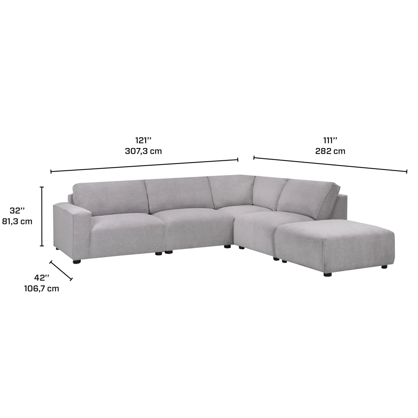 Sectionnel modulaire avec ottoman apposé au siège de droite - 5 mcx