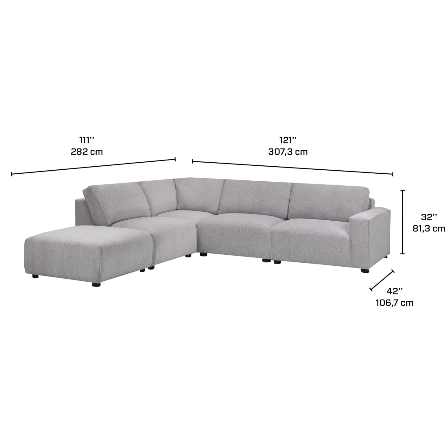 Sectionnel modulaire avec ottoman apposé au siège de gauche - 5 mcx