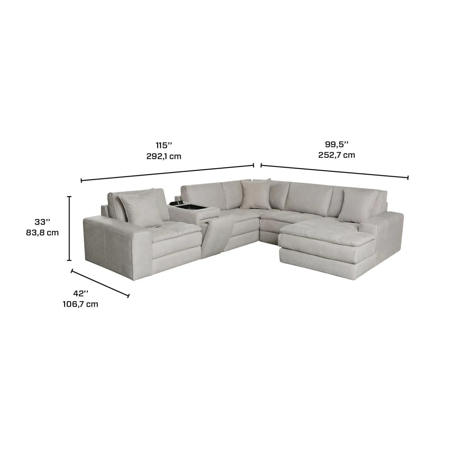 Sectionnel modulaire avec chaise longue à droite et console - 6 mcx