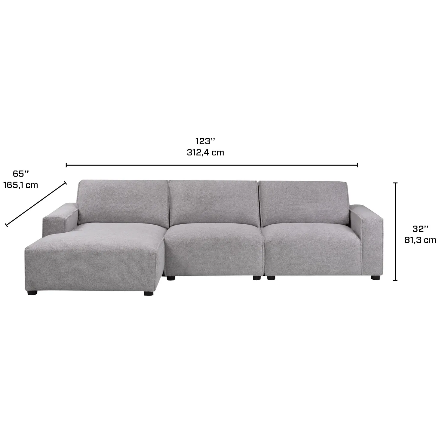 Sectionnel modulaire avec chaise longue à droite - 3 mcx