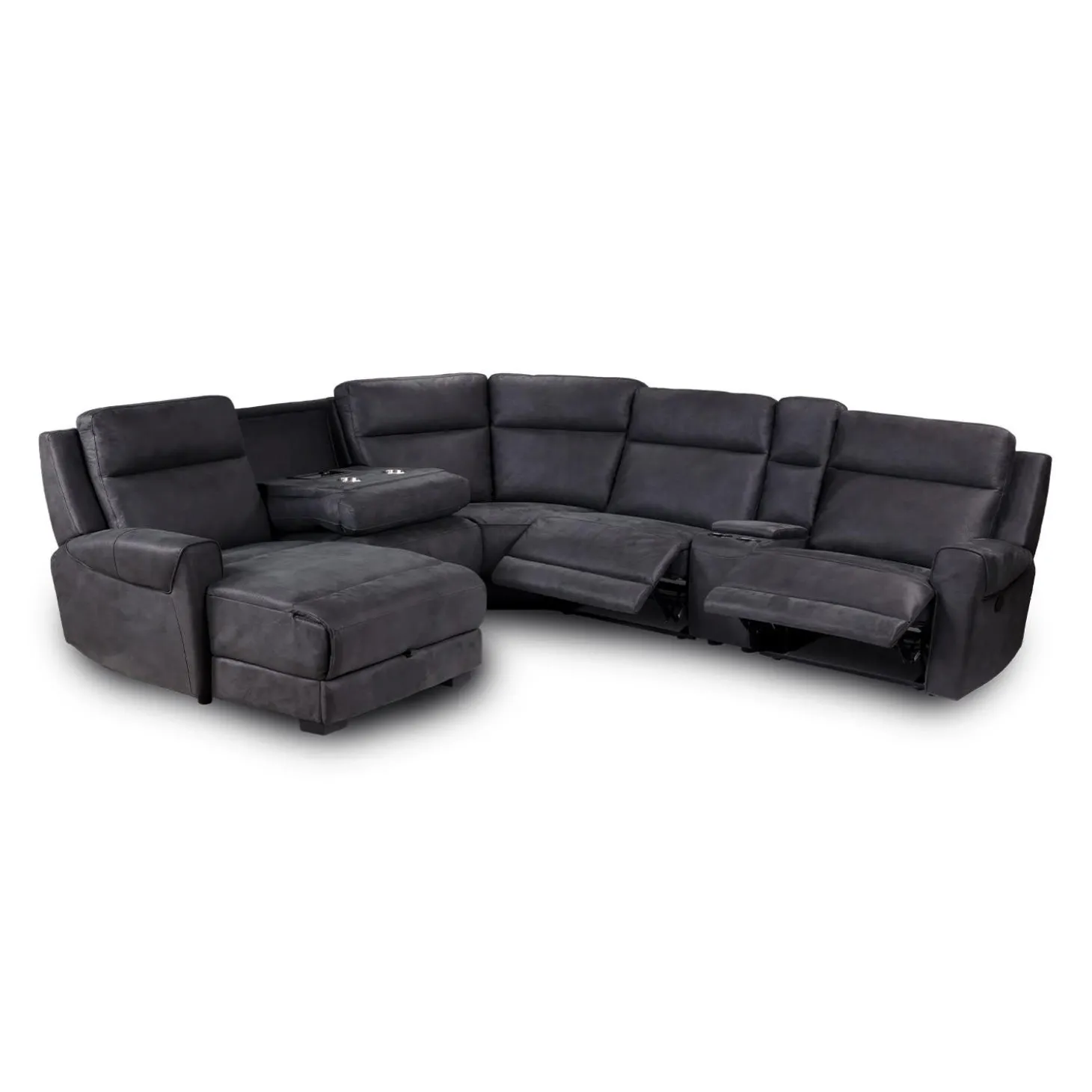 Sectionnel modulaire inclinable avec siège rabattable, chaise longue avec rangement etconsole - 6 mcx