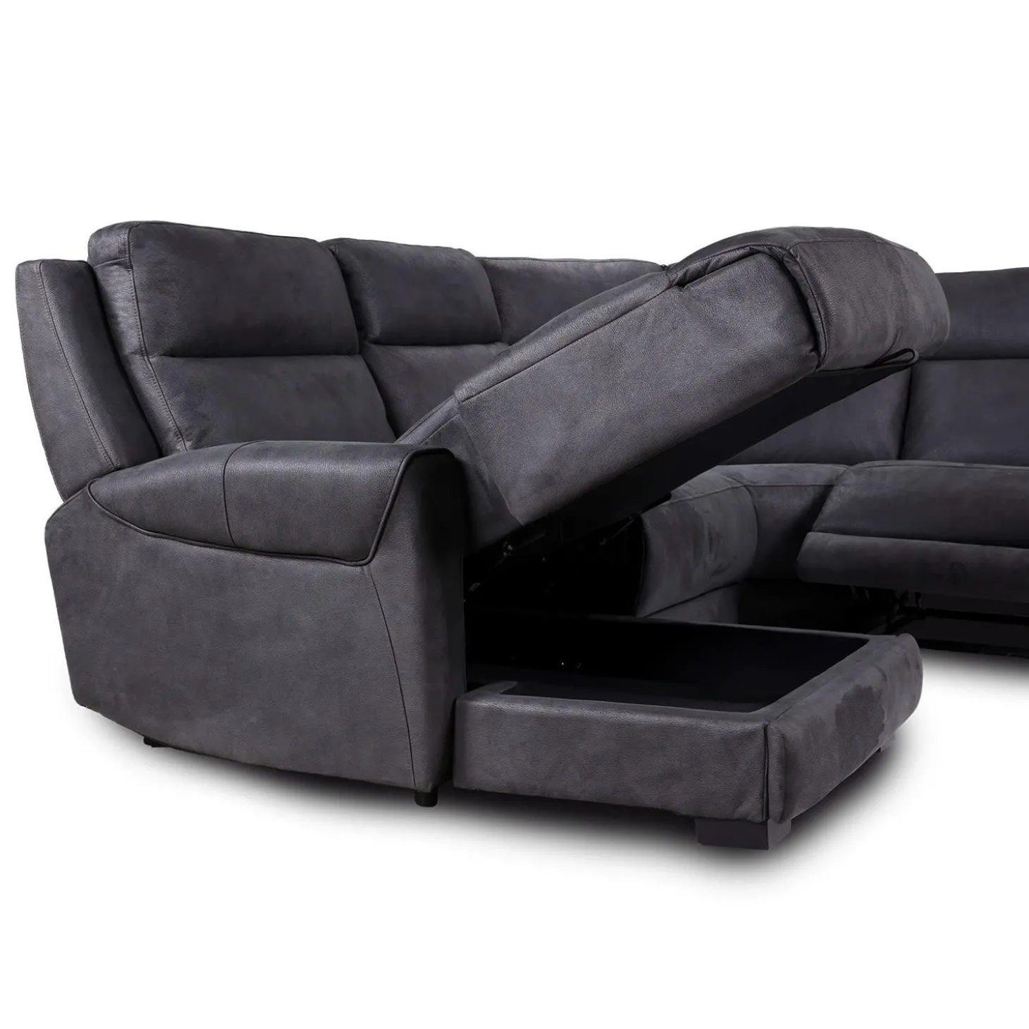 Sectionnel modulaire inclinable avec siège rabattable, chaise longue avec rangement etconsole - 6 mcx