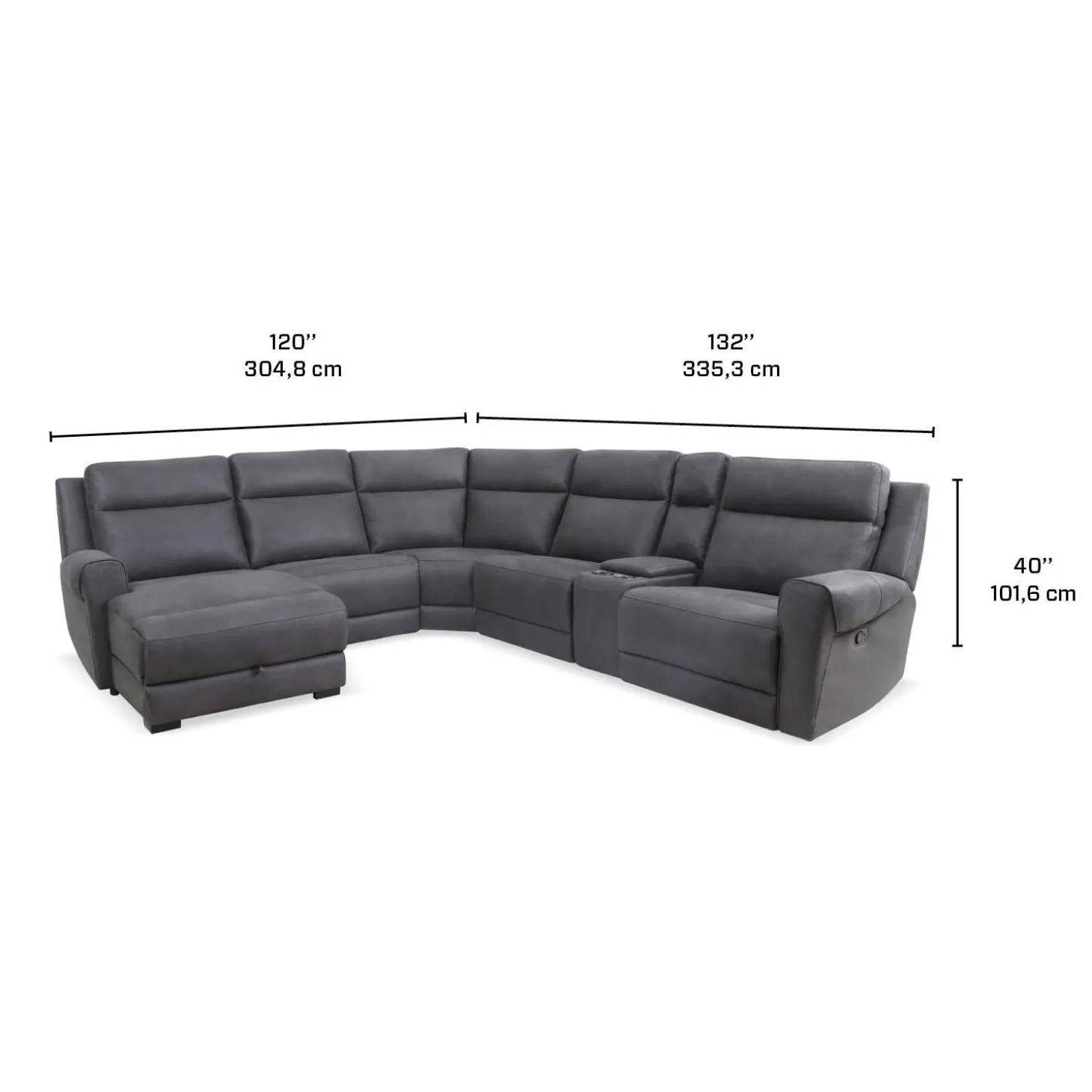 Sectionnel modulaire inclinable avec siège rabattable, chaise longue avec rangement etconsole - 6 mcx