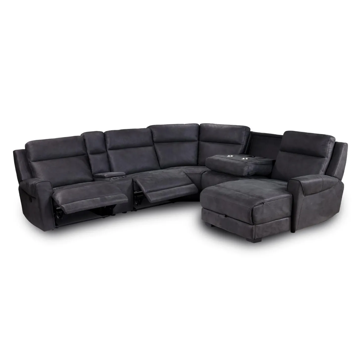 Sectionnel modulaire inclinable avec siège rabattable, chaise longue avec rangement etconsole - 6 mcx